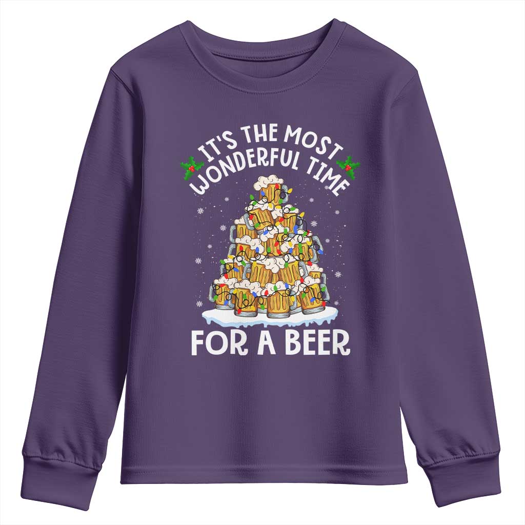 Funny Beer Christmas Tree Youth Sweatshirt It's the Most Wonderful Time For A Beer TS09 Purple Print Your Wear