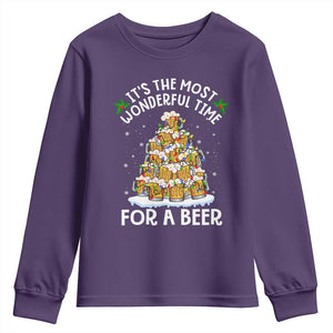Funny Beer Christmas Tree Youth Sweatshirt It's the Most Wonderful Time For A Beer TS09 Purple Print Your Wear