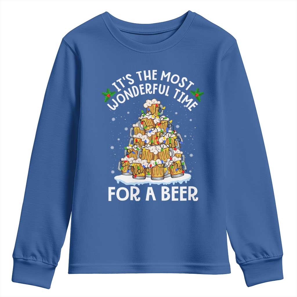 Funny Beer Christmas Tree Youth Sweatshirt It's the Most Wonderful Time For A Beer TS09 Royal Blue Print Your Wear