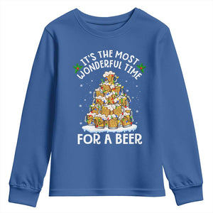 Funny Beer Christmas Tree Youth Sweatshirt It's the Most Wonderful Time For A Beer TS09 Royal Blue Print Your Wear