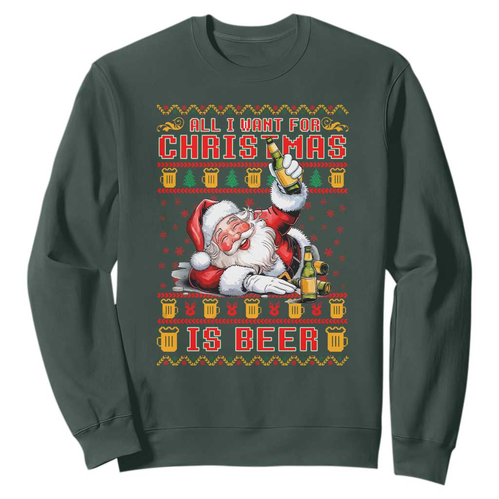 Funny Christmas Beer Sweatshirt It's the Most Wonderful Time For A Beer TS09 Dark Forest Green Print Your Wear