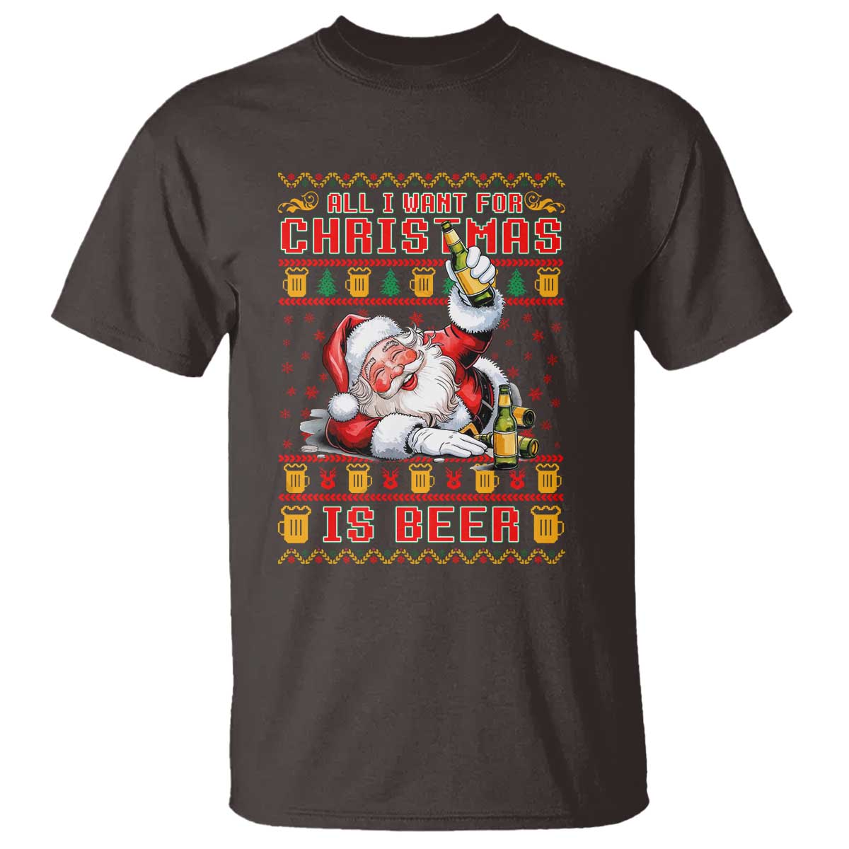 Funny Christmas Beer T Shirt It's the Most Wonderful Time For A Beer TS09 Dark Chocolate Print Your Wear
