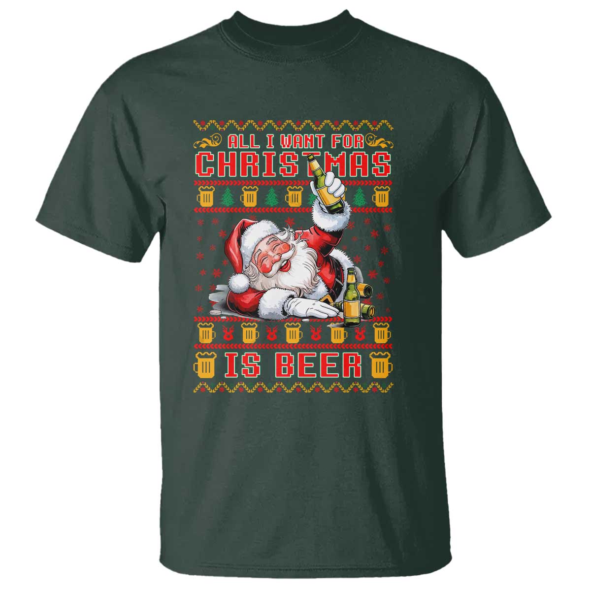 Funny Christmas Beer T Shirt It's the Most Wonderful Time For A Beer TS09 Dark Forest Green Print Your Wear