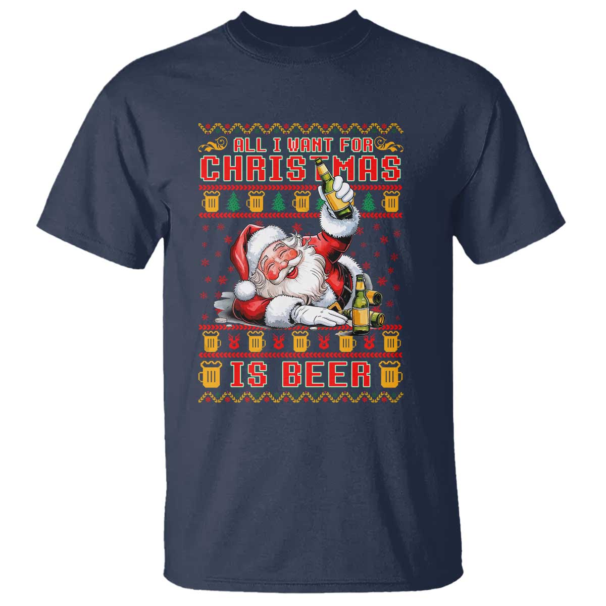 Funny Christmas Beer T Shirt It's the Most Wonderful Time For A Beer TS09 Navy Print Your Wear