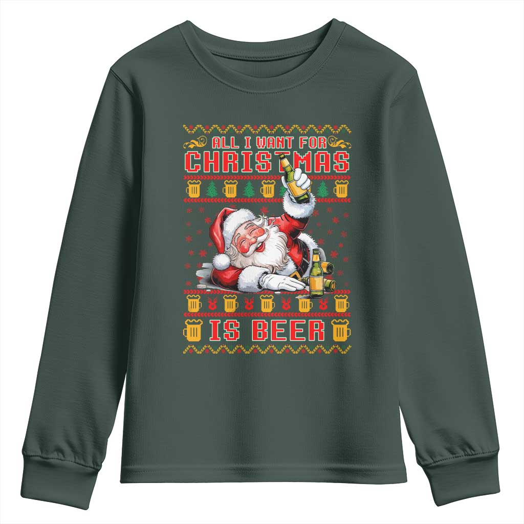 Funny Christmas Beer Youth Sweatshirt It's the Most Wonderful Time For A Beer TS09 Dark Forest Green Print Your Wear