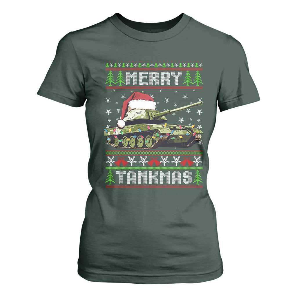 Funny Christmas Veteran T Shirt For Women Merry Tankmas Tank Military Army TS09 Dark Forest Green Print Your Wear