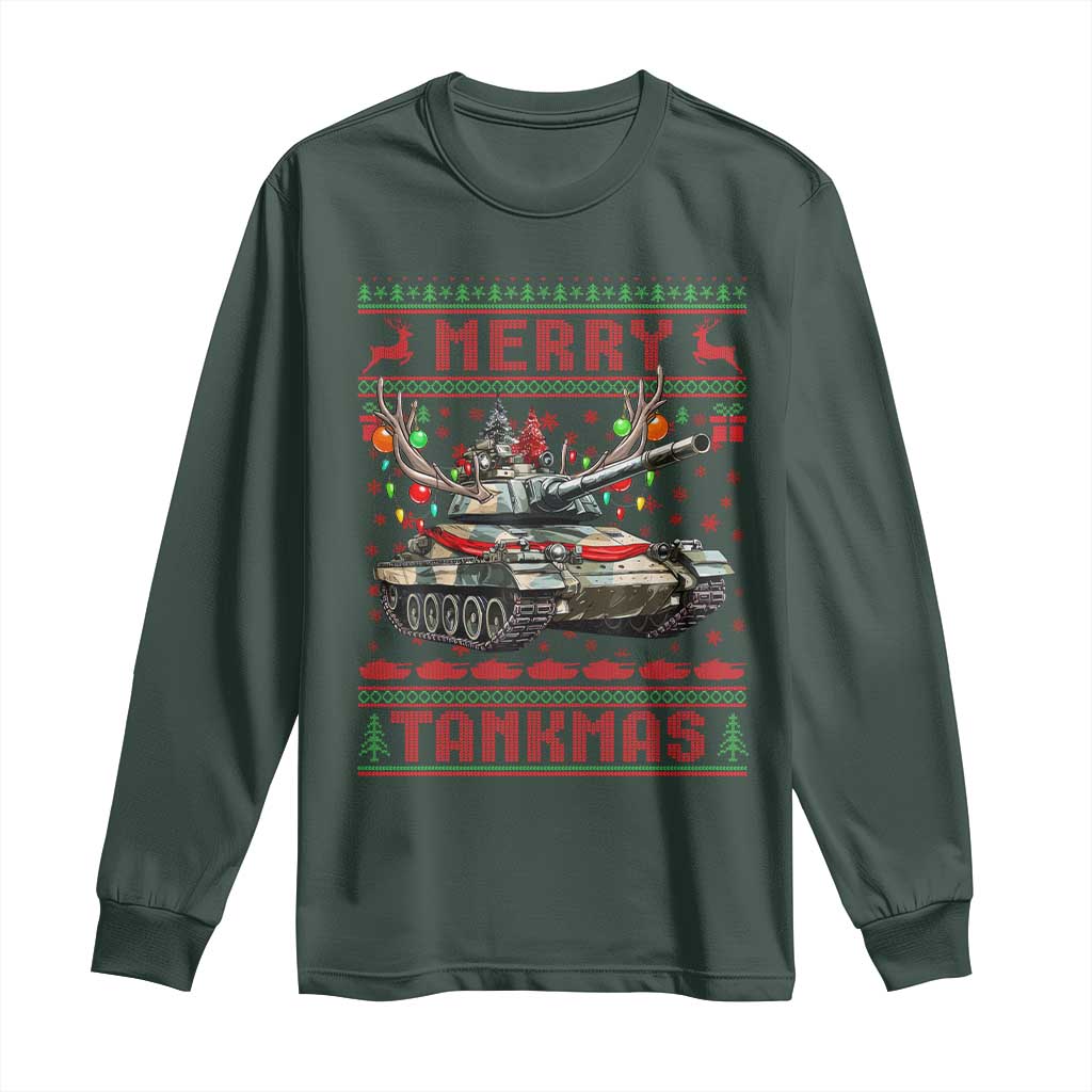Funny Christmas Military Long Sleeve Shirt Merry Tankmas Tank Veteran Army TS09 Dark Forest Green Print Your Wear