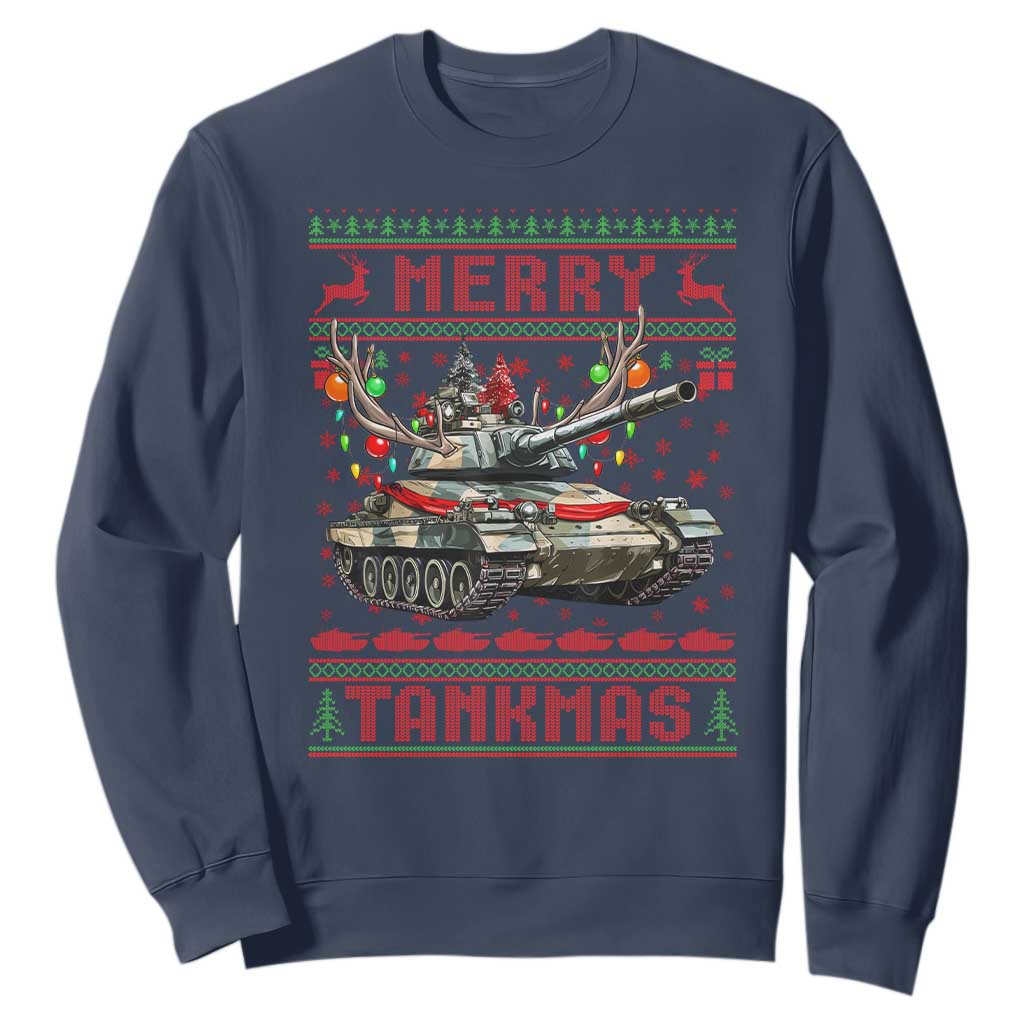 Funny Christmas Military Sweatshirt Merry Tankmas Tank Veteran Army TS09 Navy Print Your Wear