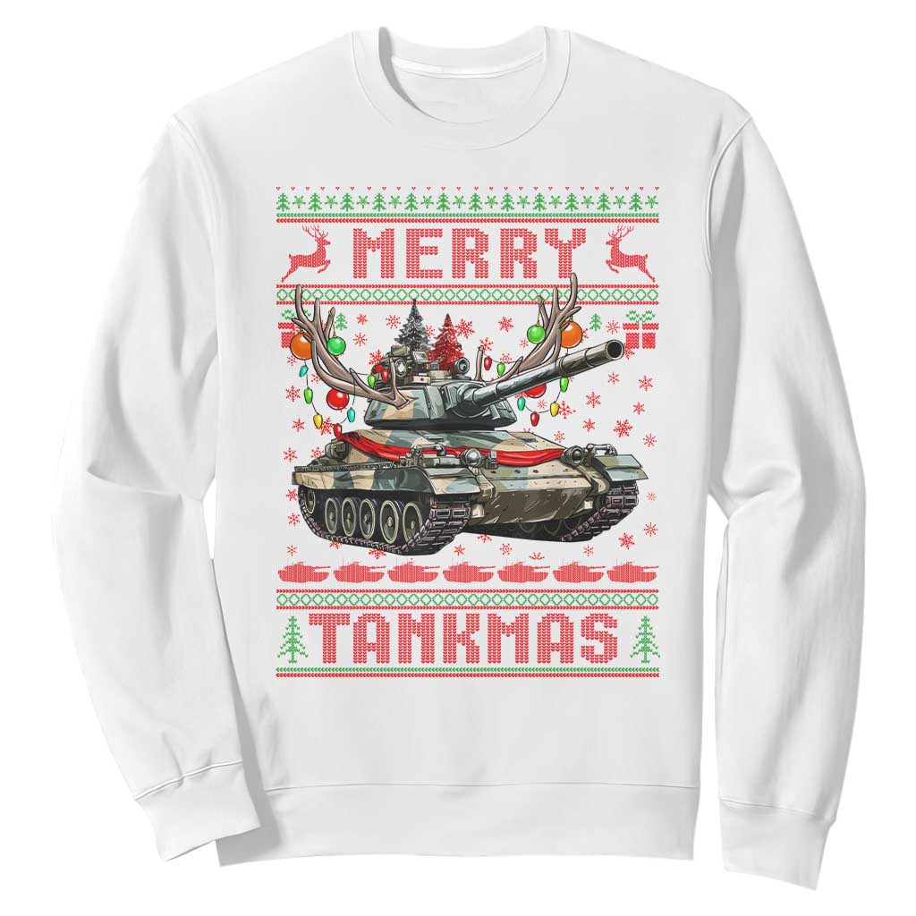 Funny Christmas Military Sweatshirt Merry Tankmas Tank Veteran Army TS09 White Print Your Wear
