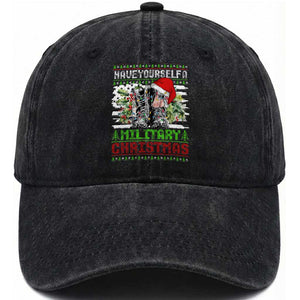 Funny Christmas Veteran Washed Cotton Baseball Cap Have Yourself A Military Christmas TS09 Washed Cap Universal Fit Black Print Your Wear