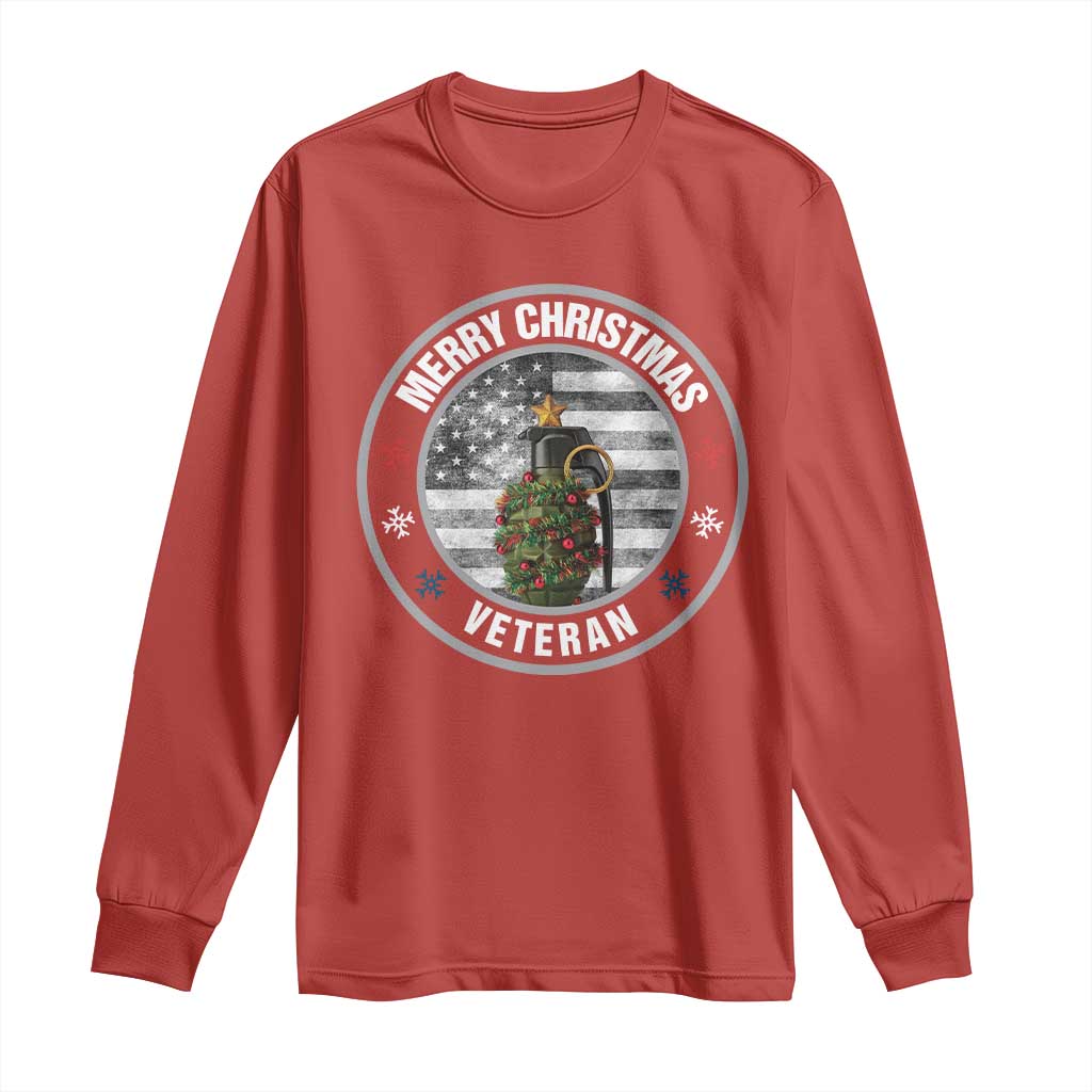 Merry Xmas Veteran Long Sleeve Shirt Grenade Christmas Tree America Flag Patriotic TS09 Red Print Your Wear