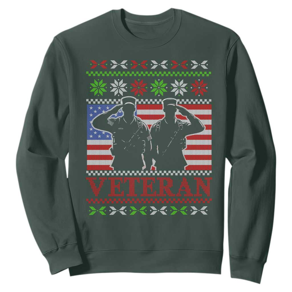 Christmas Veteran Sweatshirt Soldier America Flag Patriotic TS09 Dark Forest Green Print Your Wear