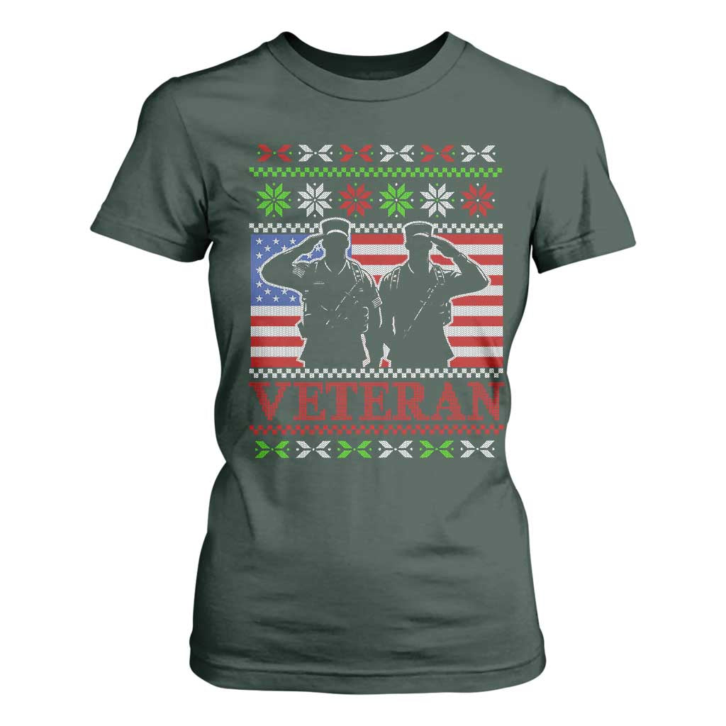 Christmas Veteran T Shirt For Women Soldier America Flag Patriotic TS09 Dark Forest Green Print Your Wear