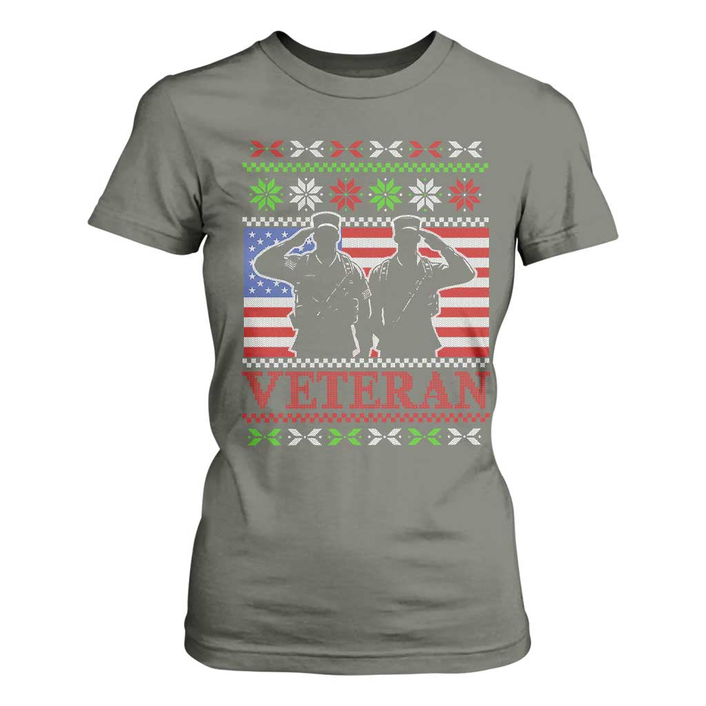 Christmas Veteran T Shirt For Women Soldier America Flag Patriotic TS09 Military Green Print Your Wear