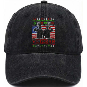 Christmas Veteran Washed Cotton Baseball Cap Soldier America Flag Patriotic TS09 Washed Cap Universal Fit Black Print Your Wear