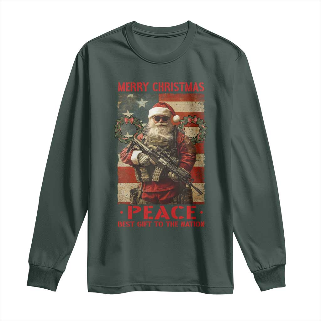 Christmas Veteran Long Sleeve Shirt Peace Best Gift To The Nation Santa Army TS09 Dark Forest Green Print Your Wear