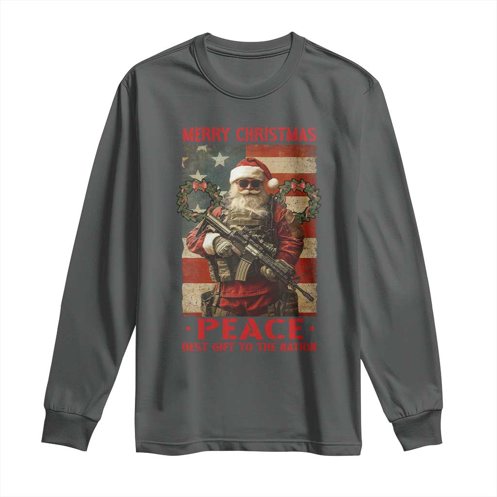 Christmas Veteran Long Sleeve Shirt Peace Best Gift To The Nation Santa Army TS09 Dark Heather Print Your Wear