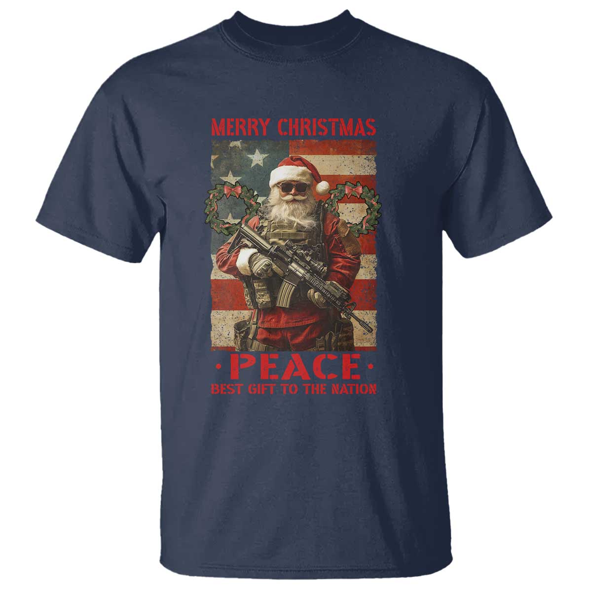 Christmas Veteran T Shirt Peace Best Gift To The Nation Santa Army TS09 Navy Print Your Wear