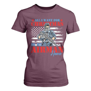 All I Want For Christmas Is My Airman Home T Shirt For Women TS09 Maroon Print Your Wear