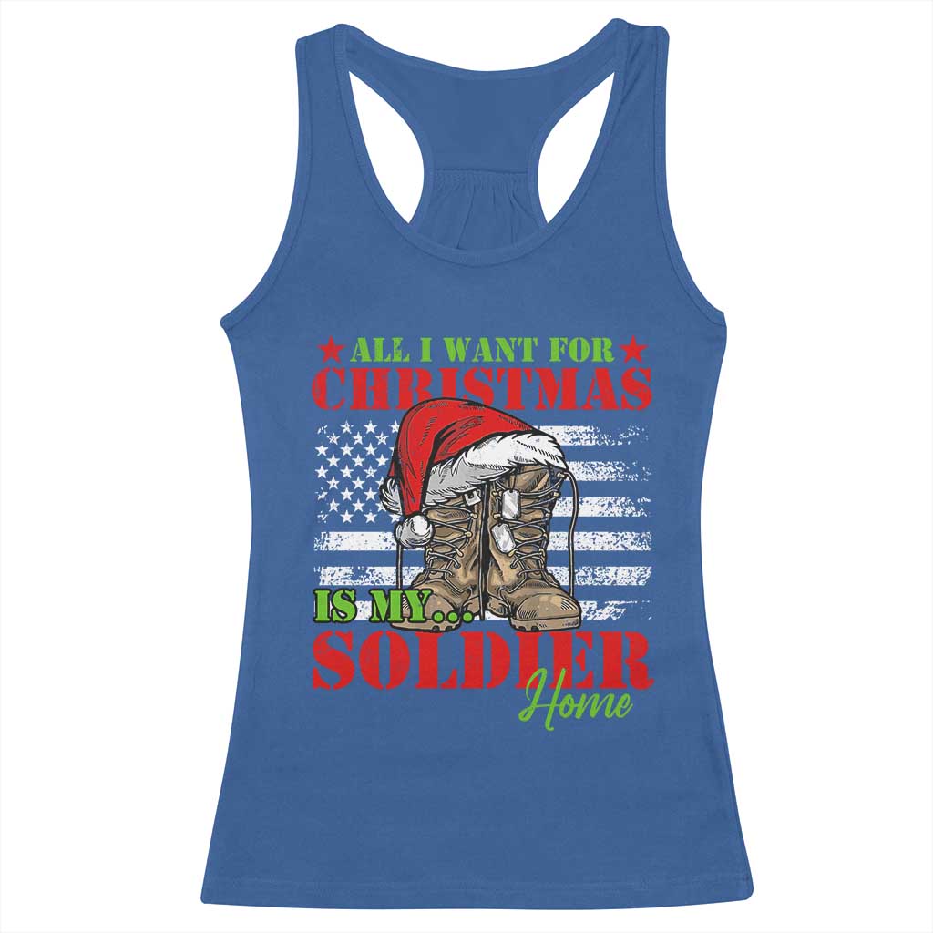 All I Want For Christmas Is My Soldier Home Racerback Tank Top TS09 Royal Blue Print Your Wear