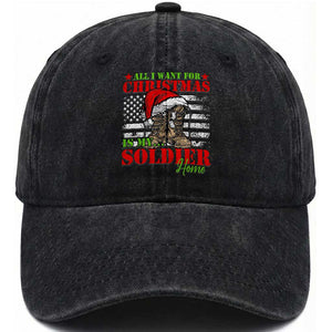 All I Want For Christmas Is My Soldier Home Washed Cotton Baseball Cap TS09 Washed Cap Universal Fit Black Print Your Wear
