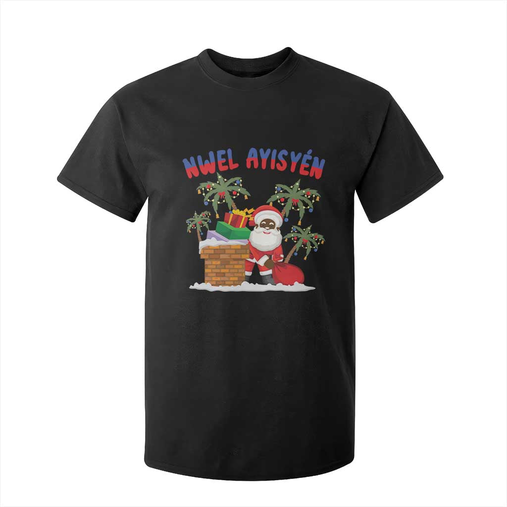 Funny Haitian Christmas T Shirt For Kid Nwel Ayisen Creole Santa Palm Tree TS09 Black Print Your Wear