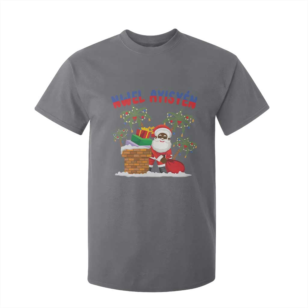 Funny Haitian Christmas T Shirt For Kid Nwel Ayisen Creole Santa Palm Tree TS09 Charcoal Print Your Wear