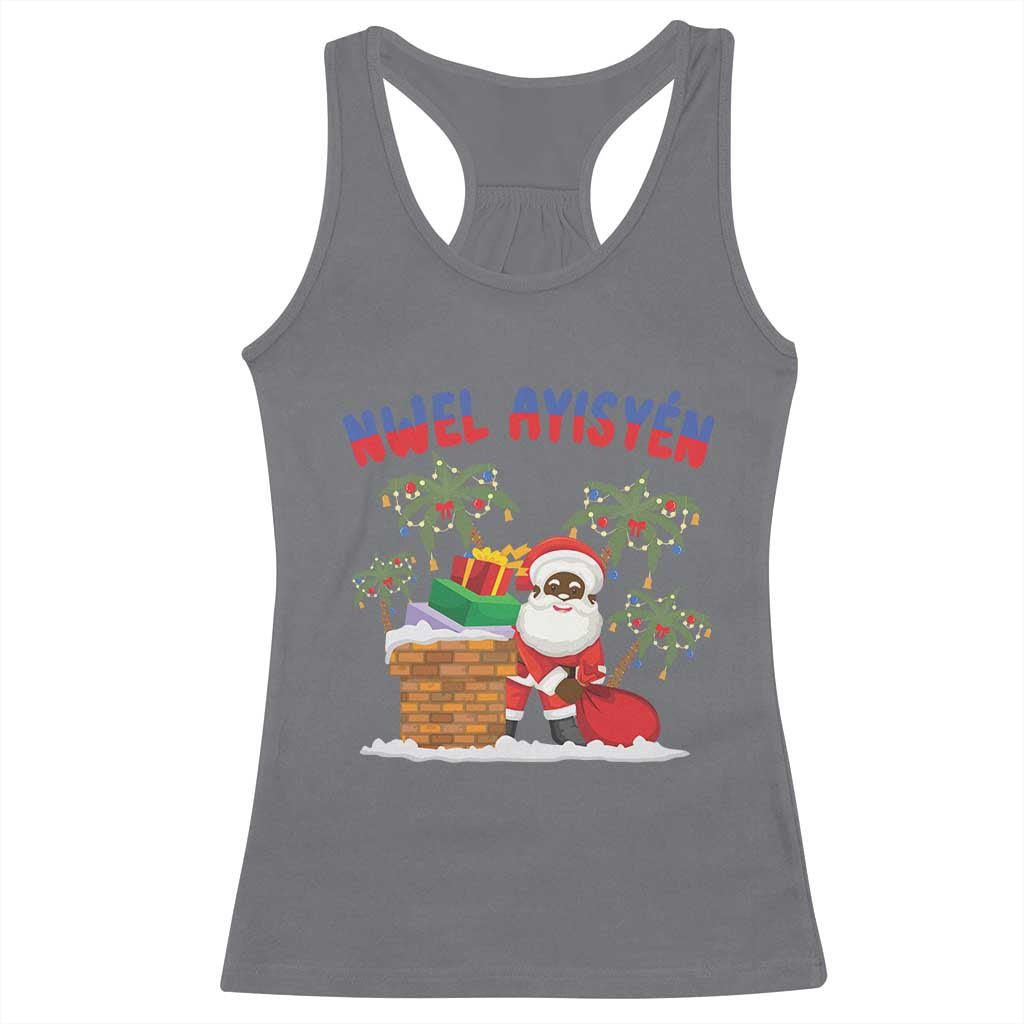 Funny Haitian Christmas Racerback Tank Top Nwel Ayisen Creole Santa Palm Tree TS09 Charcoal Print Your Wear