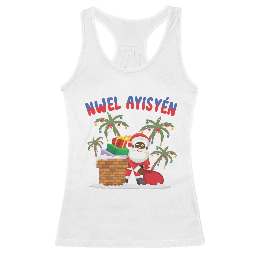 Funny Haitian Christmas Racerback Tank Top Nwel Ayisen Creole Santa Palm Tree TS09 White Print Your Wear