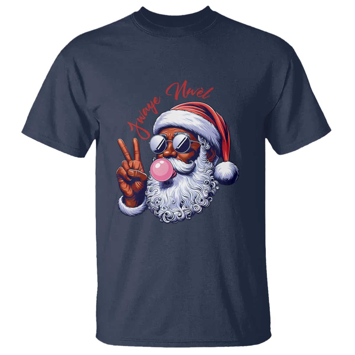 Funny Haitian Christmas T Shirt Jwaye Nwel Creole Cute Black Santa TS09 Navy Print Your Wear