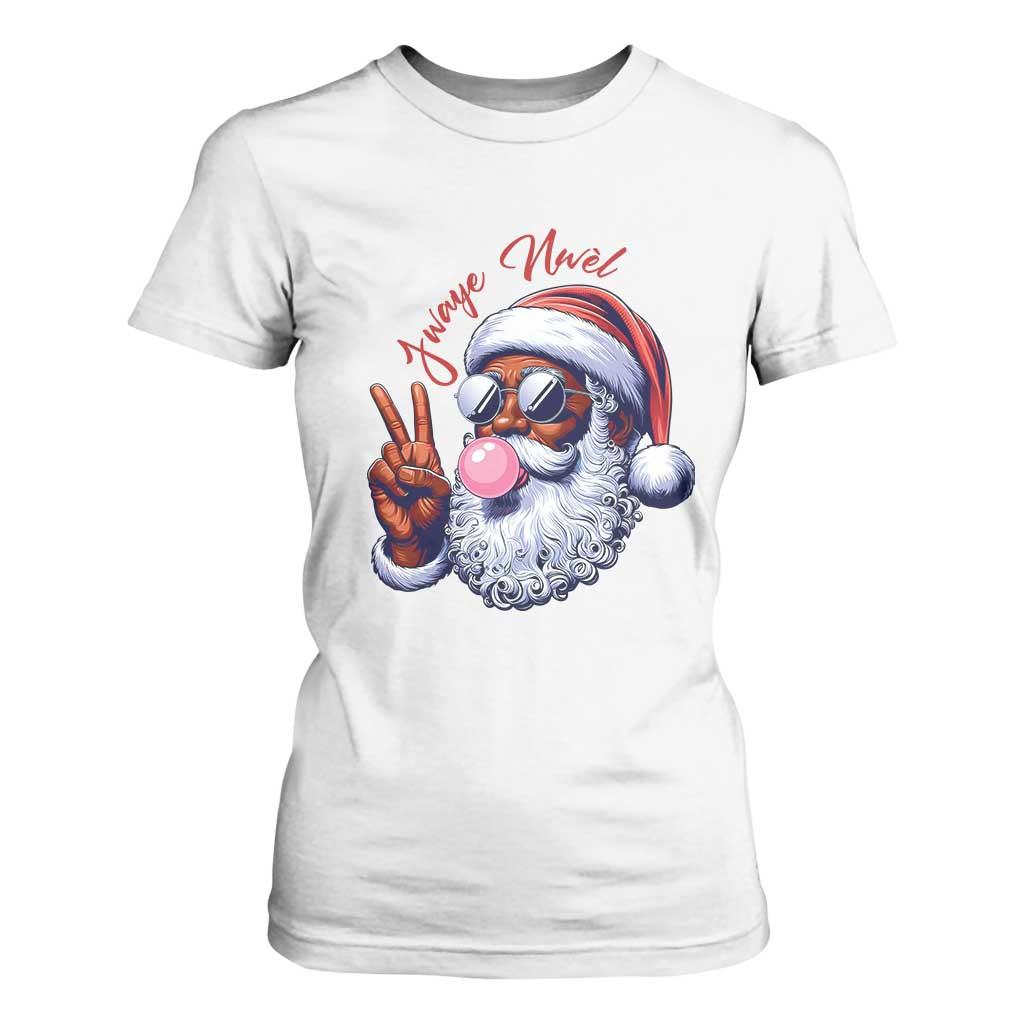 Funny Haitian Christmas T Shirt For Women Jwaye Nwel Creole Cute Black Santa TS09 White Print Your Wear