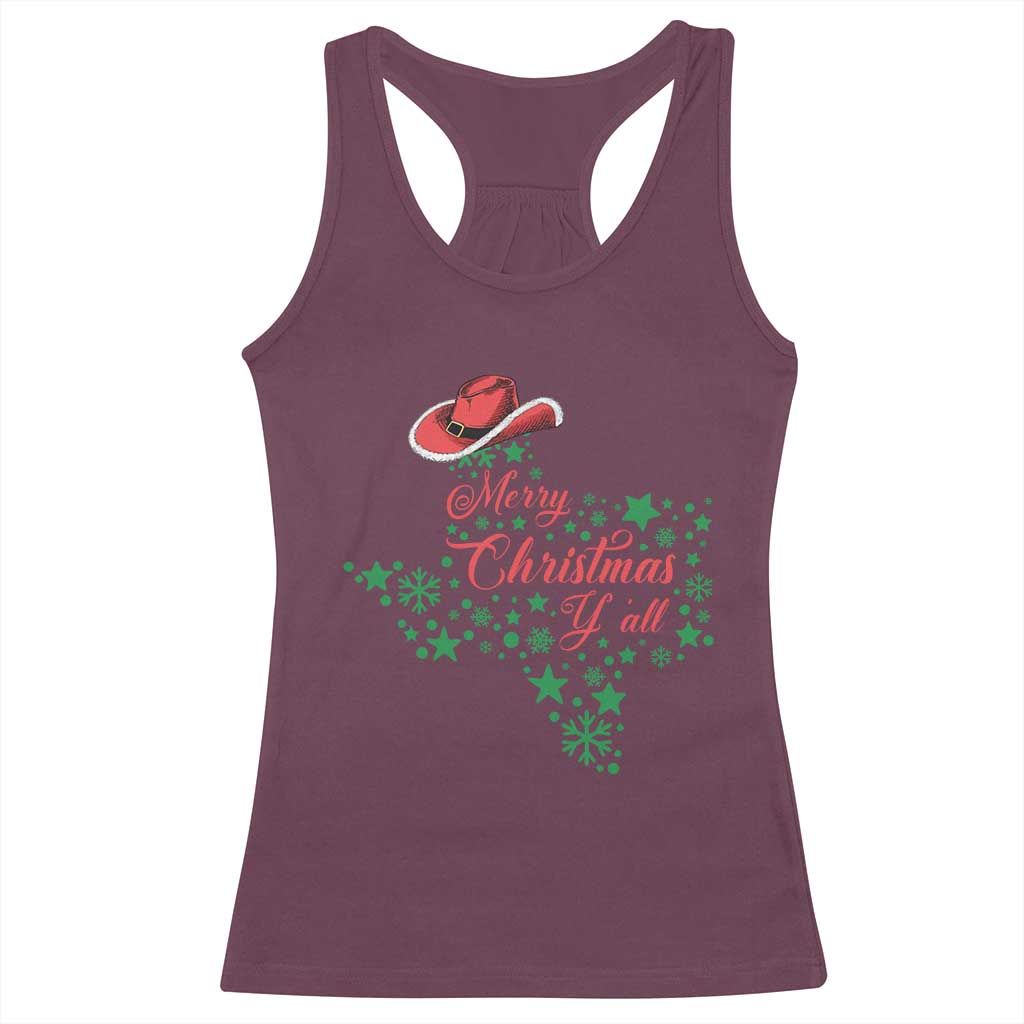 Merry Christmas Y'All Texas Racerback Tank Top TS09 Maroon Print Your Wear