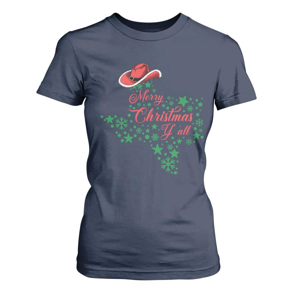 Merry Christmas Y'All Texas T Shirt For Women TS09 Navy Print Your Wear