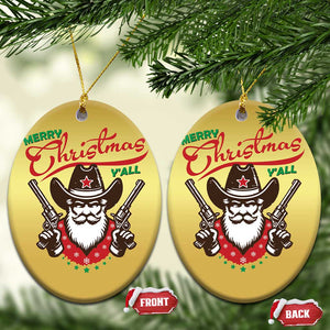 Merry Christmas Y'All Texas Cowboy Santa Christmas Ornament TS09 Oval Gold Print Your Wear