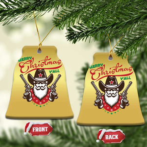 Merry Christmas Y'All Texas Cowboy Santa Christmas Ornament TS09 Bell Flake Gold Print Your Wear