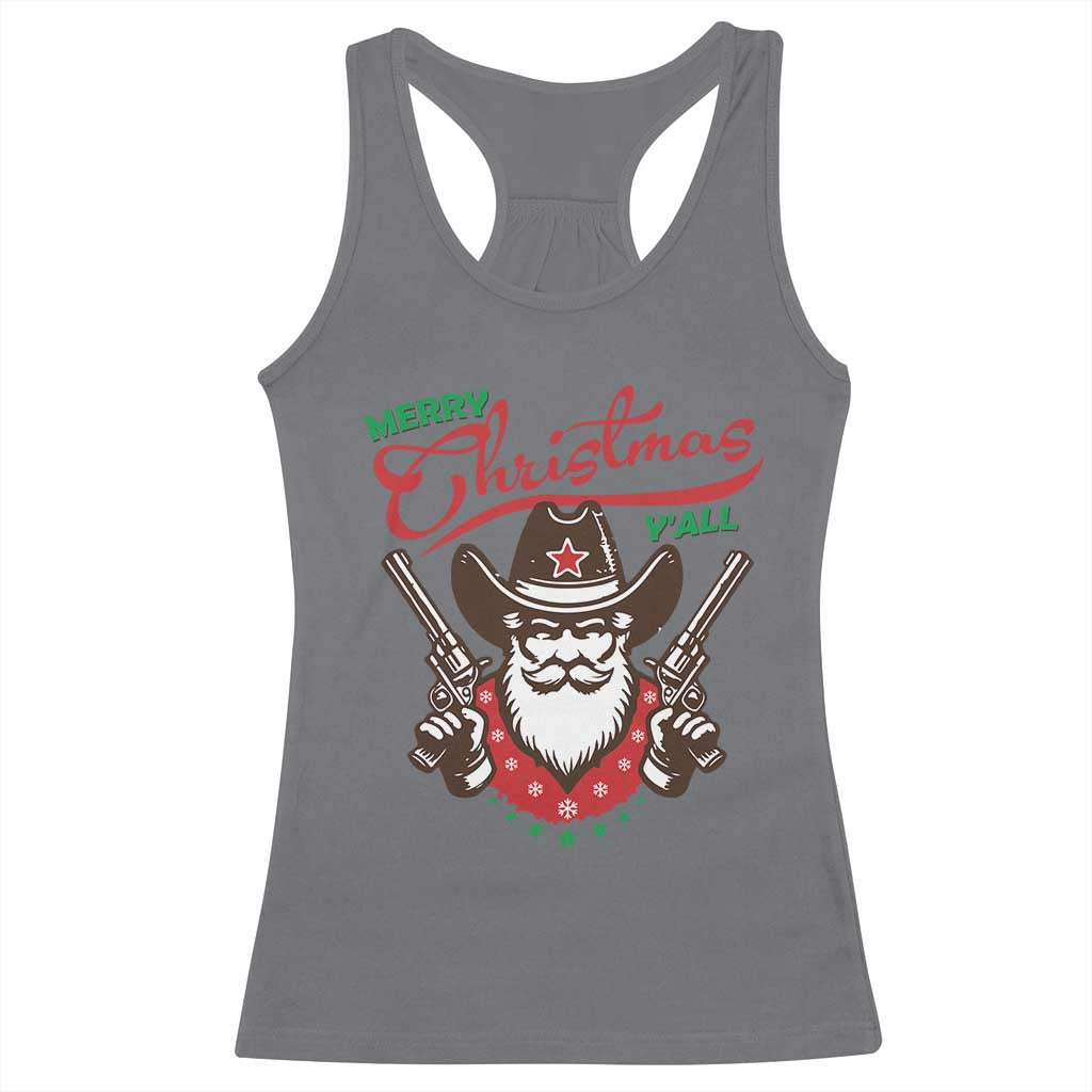 Merry Christmas Y'All Texas Cowboy Santa Racerback Tank Top TS09 Charcoal Print Your Wear