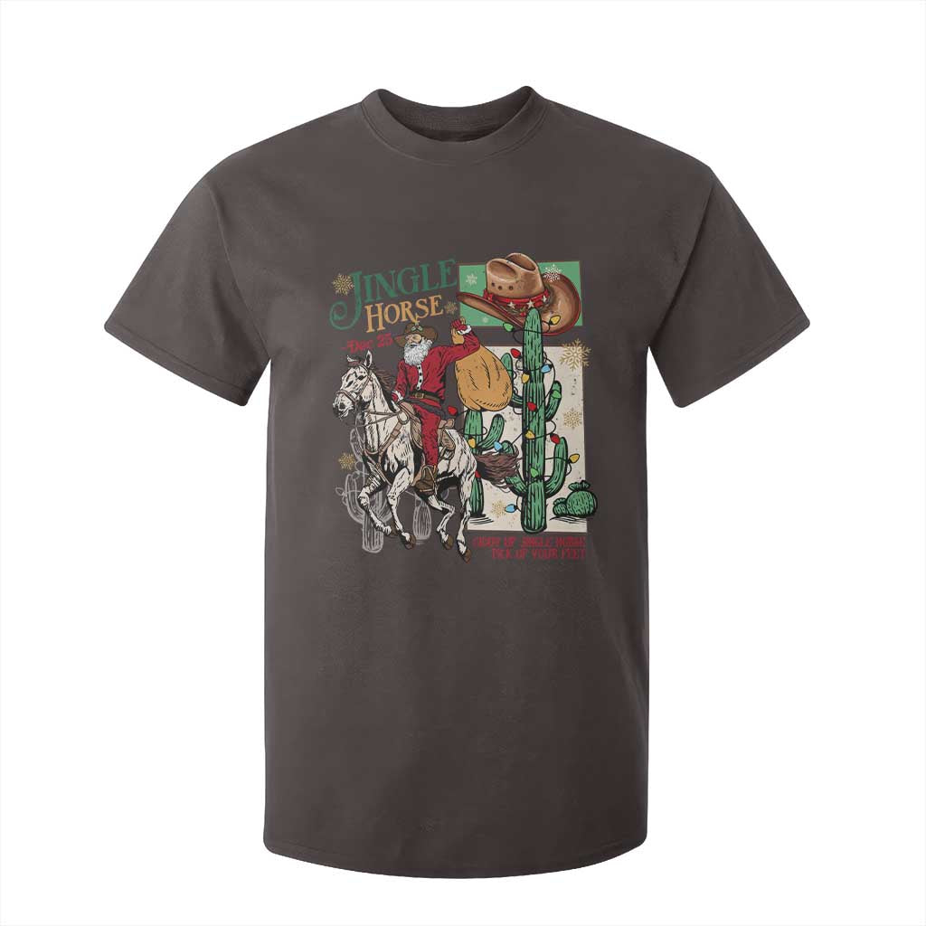 Western Christmas T Shirt For Kid Jingle Horse Pick Up Your Feet Cowboy Santa Rider TS09 Dark Chocolate Print Your Wear