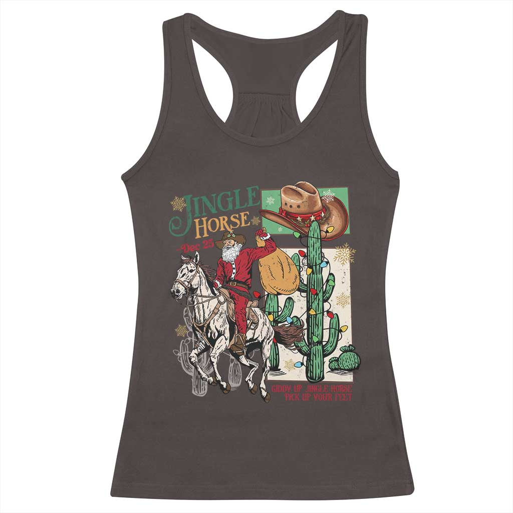 Western Christmas Racerback Tank Top Jingle Horse Pick Up Your Feet Cowboy Santa Rider TS09 Dark Chocolate Print Your Wear