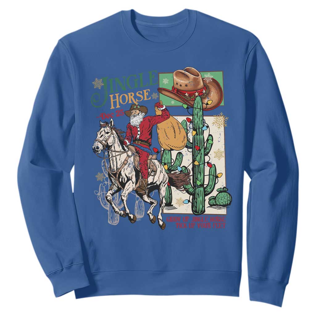 Western Christmas Sweatshirt Jingle Horse Pick Up Your Feet Cowboy Santa Rider TS09 Royal Blue Print Your Wear