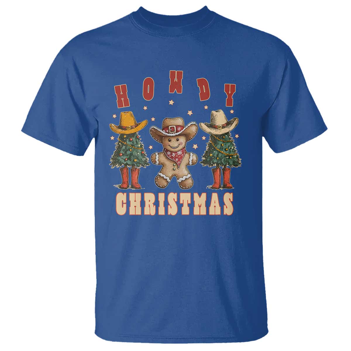 Howdy Christmas T Shirt Cowboy Cactus Xmas Tree TS09 Royal Blue Print Your Wear