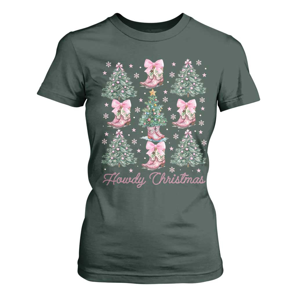 Howdy Christmas T Shirt For Women Coquette Christmas Tree Cowgirl TS09 Dark Forest Green Print Your Wear