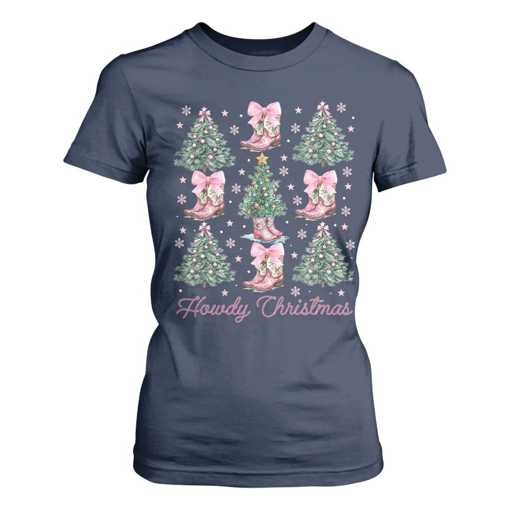 Howdy Christmas T Shirt For Women Coquette Christmas Tree Cowgirl TS09 Navy Print Your Wear