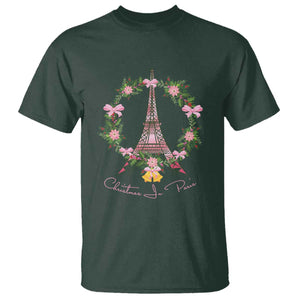 Joyeux Noel Eiffel Tower Christmas In Paris T Shirt TS09 Dark Forest Green Print Your Wear