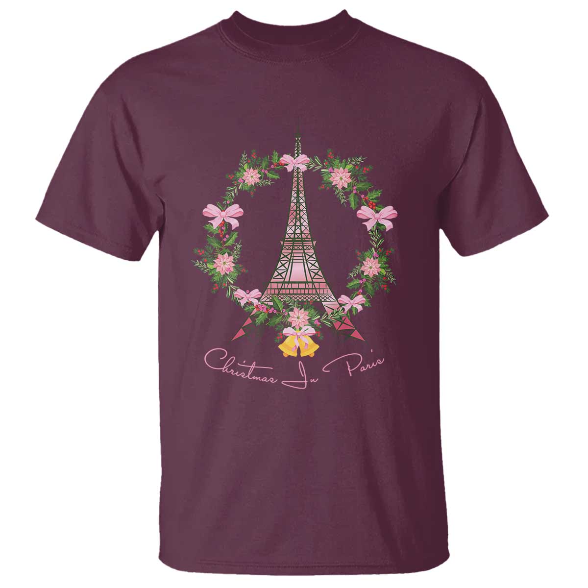 Joyeux Noel Eiffel Tower Christmas In Paris T Shirt TS09 Maroon Print Your Wear