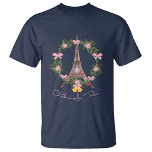 Joyeux Noel Eiffel Tower Christmas In Paris T Shirt TS09 Navy Print Your Wear