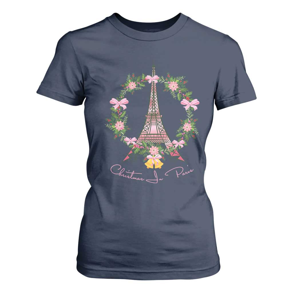 Joyeux Noel Eiffel Tower Christmas In Paris T Shirt For Women TS09 Navy Print Your Wear