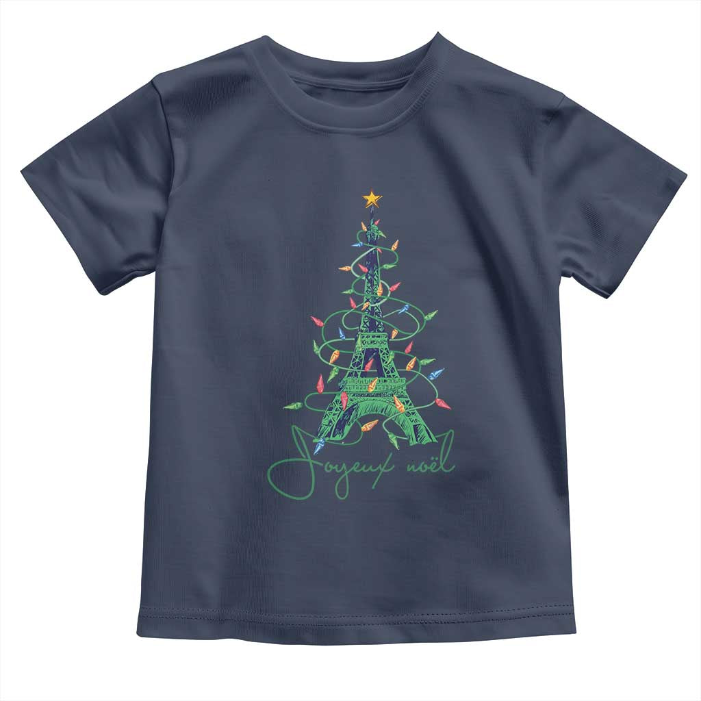 Joyeux Noel Eiffel Tower Christmas Tree Toddler T Shirt TS09 Navy Print Your Wear