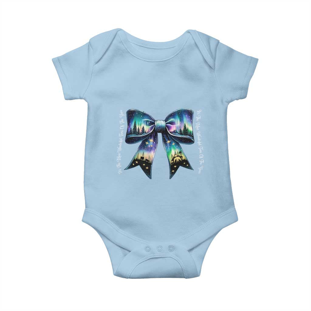 Christmas Alaska Aurora Baby Onesie Christian Most Wonderful Time Of The Year Coquette Bow TS09 Light Blue Print Your Wear