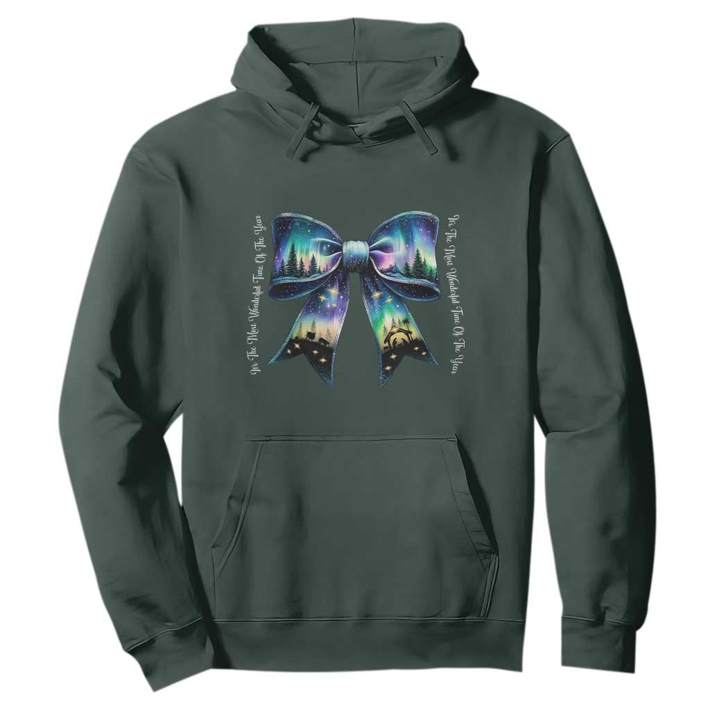 Christmas Alaska Aurora Hoodie Christian Most Wonderful Time Of The Year Coquette Bow TS09 Dark Forest Green Print Your Wear