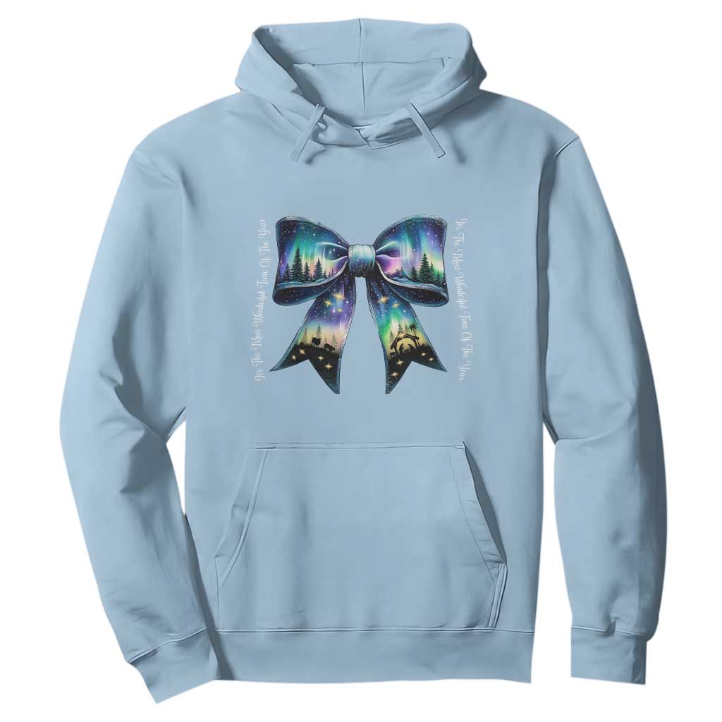 Christmas Alaska Aurora Hoodie Christian Most Wonderful Time Of The Year Coquette Bow TS09 Light Blue Print Your Wear